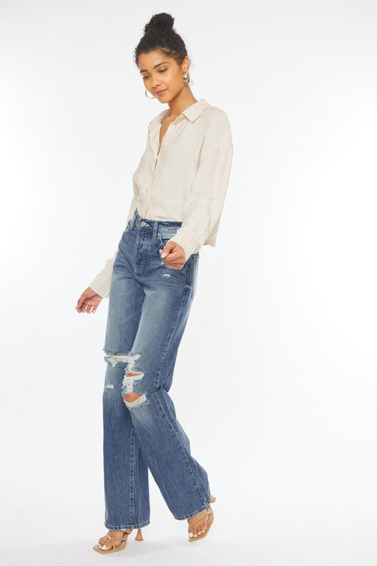 Ultra High Rise Distressed Nineties Flare Jeans
