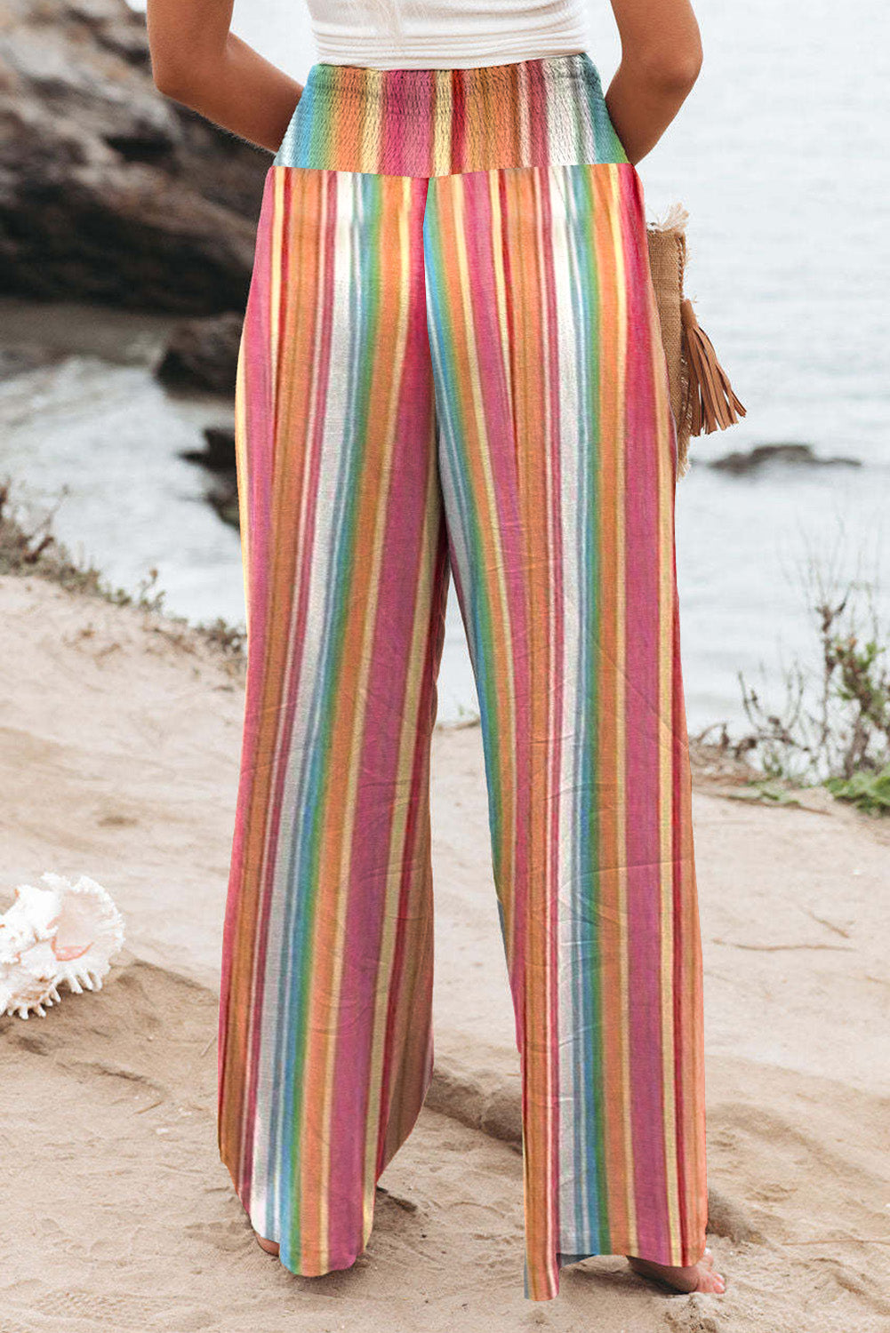 Striped Smocked Pants with Pockets